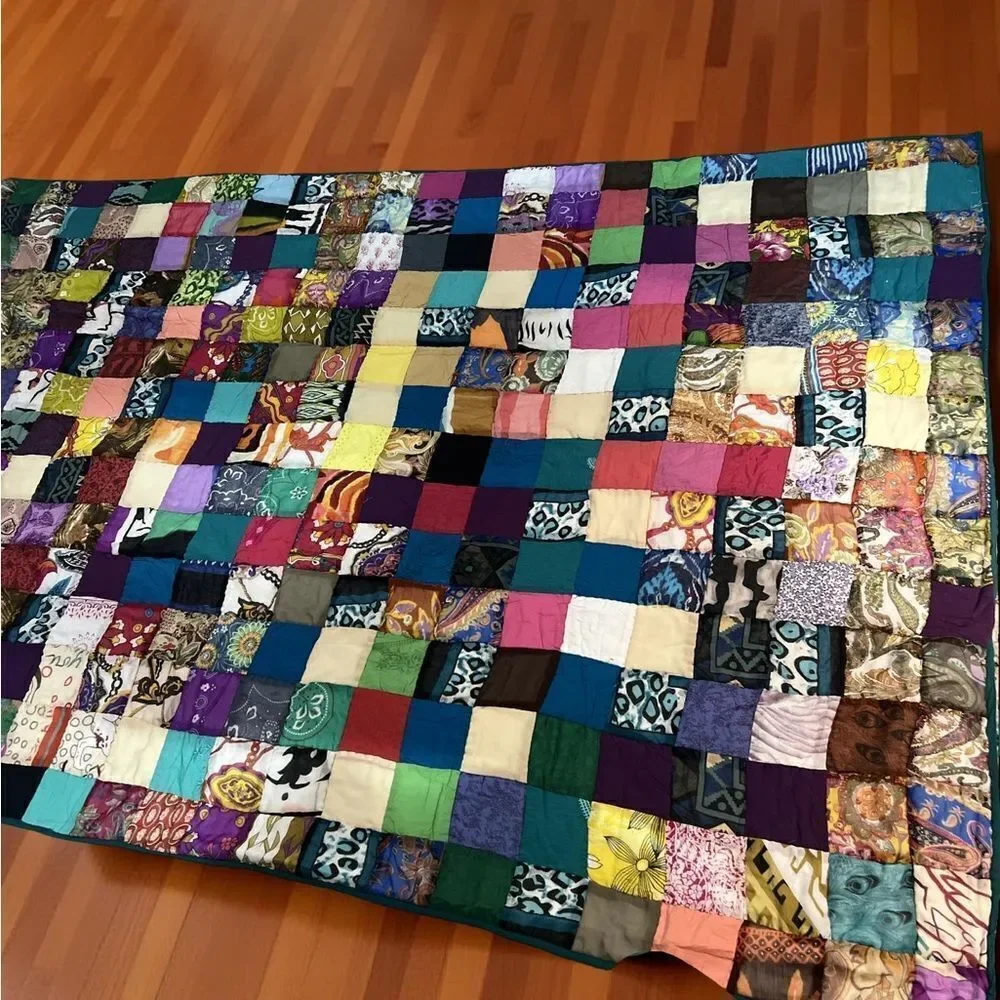Raj Stunning Multicolor Patchwork Quilt/Throw, Handmade in India. Stunning! NWOT